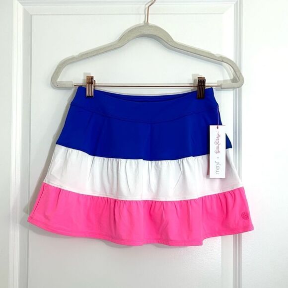 Lilly Pulitzer Luxletic Peachy Skort Blue Grotto Skort Colorblock UPF 50+ XS - Picture 2 of 14